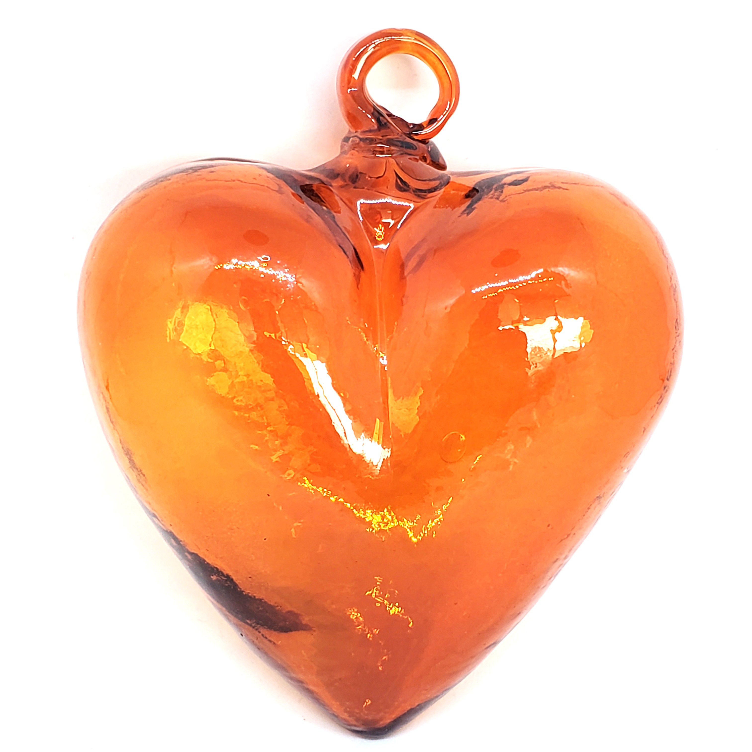GLASS ORNAMENTS / Orange 5.1 inch Large Hanging Glass Hearts (set of 6)